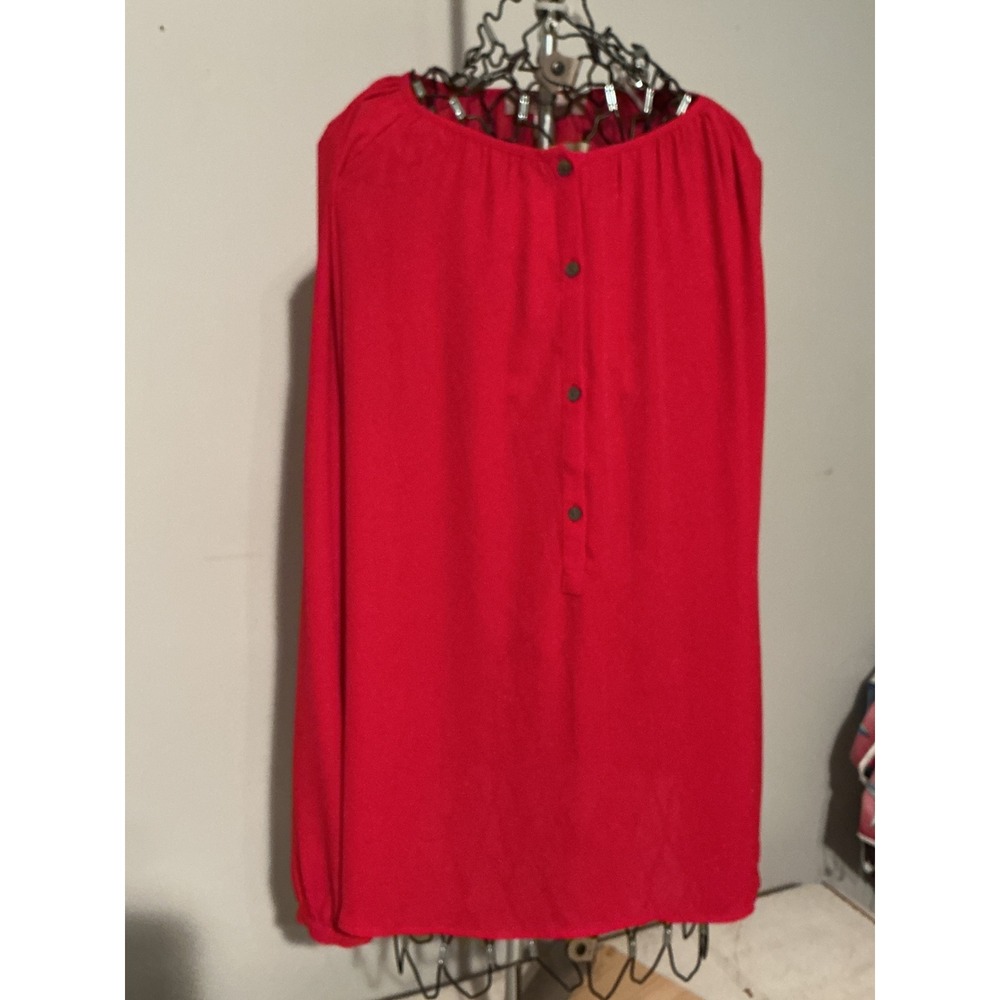 Ann Taylor LOFT Red Henley Blouse Womens Medium Long Sleeve Button Front Top